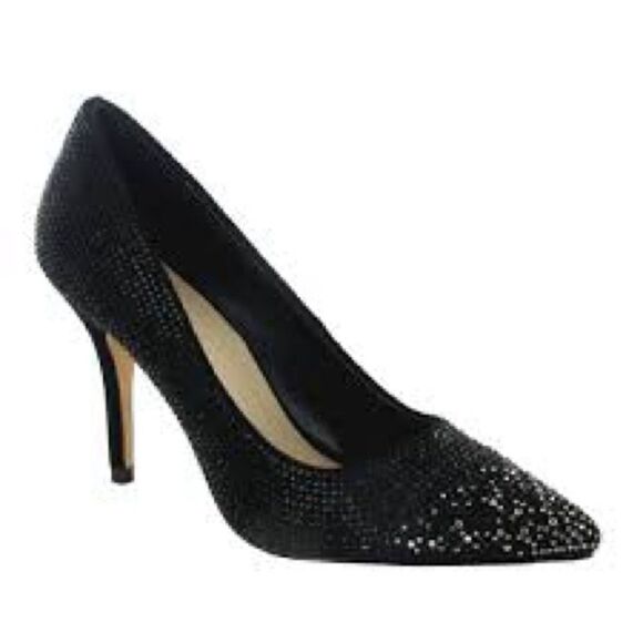 Menbur Black Heels with Rhinestone Toe Details size 8.5 - Picture 1 of 10